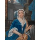 English School, 18th Century Portrait of a lady in a palace interior, circa 1750