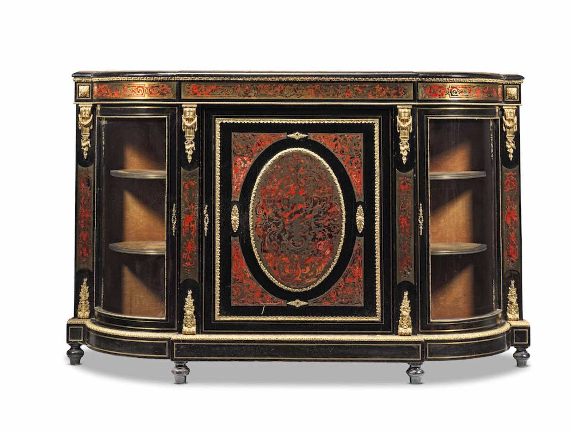 A mid Victorian gilt bronze mounted tortoiseshell and brass 'Boulle' marquetry ebonised low cabinet