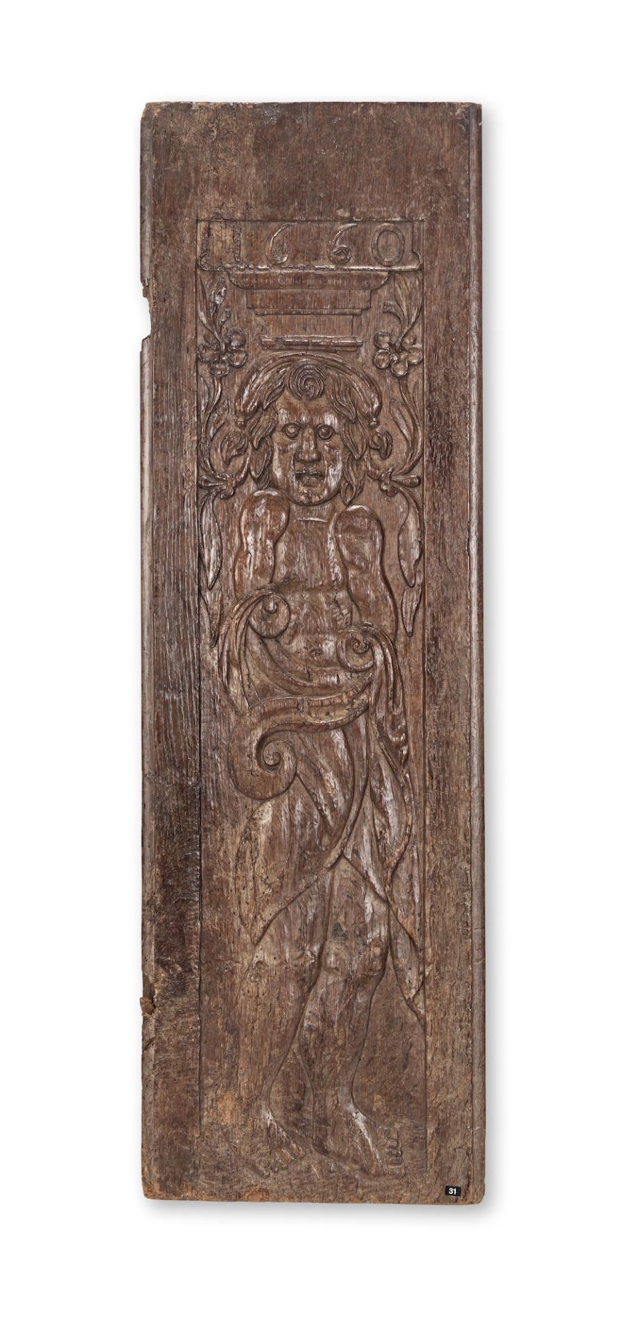 A Northern European carved figural oak panel dated 1660 probably Flemish, possibly depicting St ...