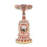 A late 19th century Bohemian overlaid ruby glass tazza on a similar period matched pedestal stand