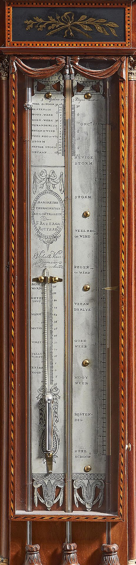 An early 19th century carved and inlaid mahogany Dutch contra-barometer signed F. Bazerga, Rott... - Bild 2 aus 3