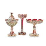 Three late 19th century Bohemian overlaid ruby glass pieces