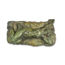 Alfredo Pina (Italian, 1883-1966): A green patinated bronze figure of a recumbent maiden