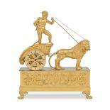 An early 19th century gilt bronze figural mantel clock with later movement