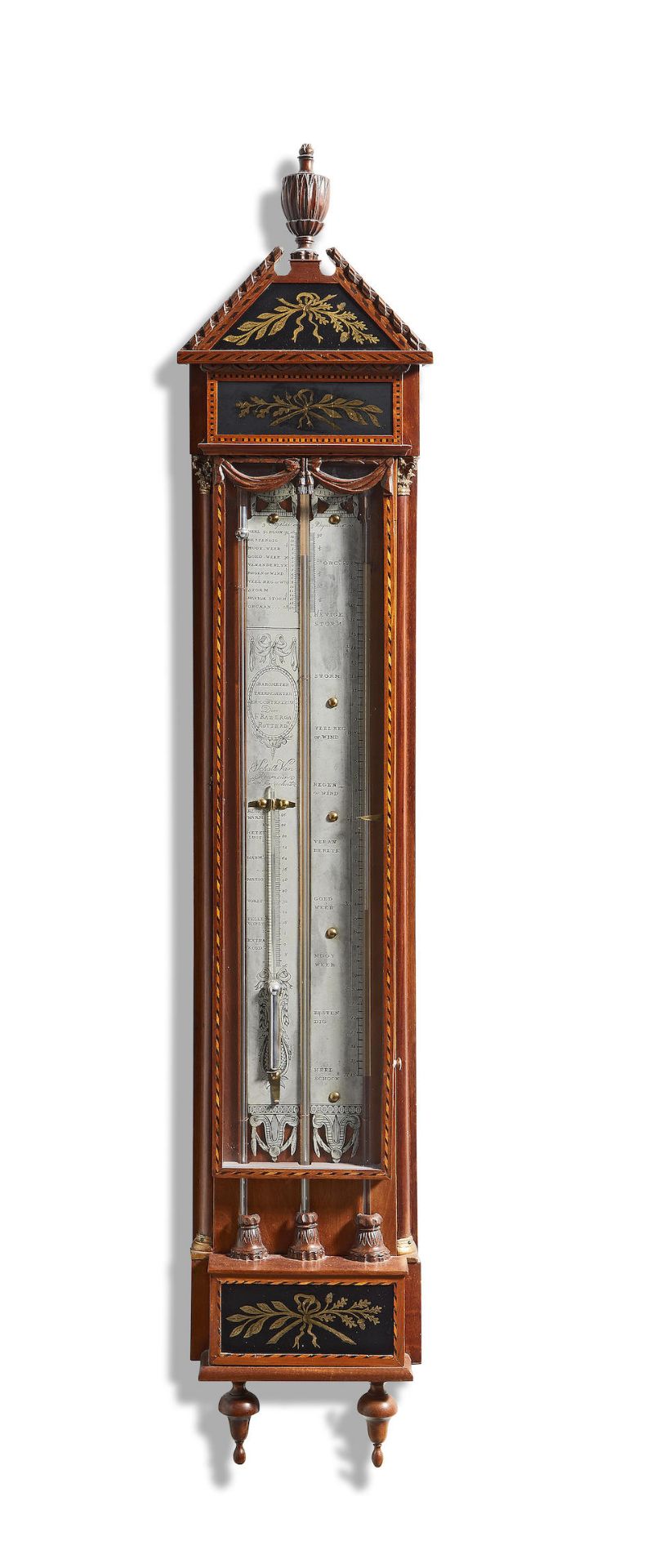 An early 19th century carved and inlaid mahogany Dutch contra-barometer signed F. Bazerga, Rott...