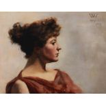 Circle of John William Godward, RBA (British, 1861-1922) Study of woman in classical dress, head...
