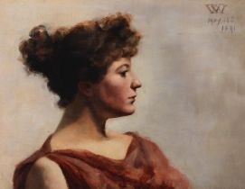 Circle of John William Godward, RBA (British, 1861-1922) Study of woman in classical dress, head...