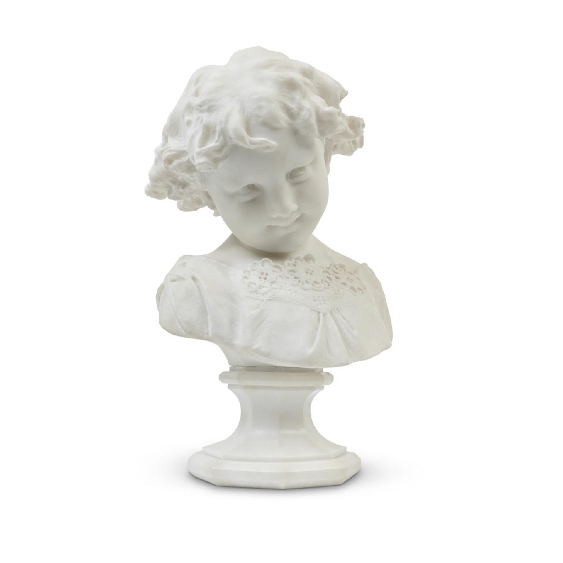 A late 19th century Italian carved marble bust of a pensive young girl
