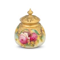 A Royal Worcester blush ivory potpourri pot and cover painted by Mildred Hunt