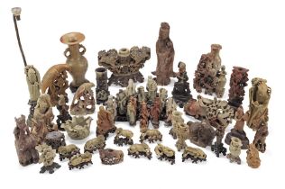 A large collection of Chinese soapstone carvings Qing dynasty, mostly 19th century or later (qty)