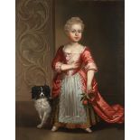 Anglo-Dutch School, early 18th Century Portrait of a child, full-length, in a pink dress holding...