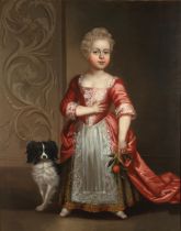 Anglo-Dutch School, early 18th Century Portrait of a child, full-length, in a pink dress holding...