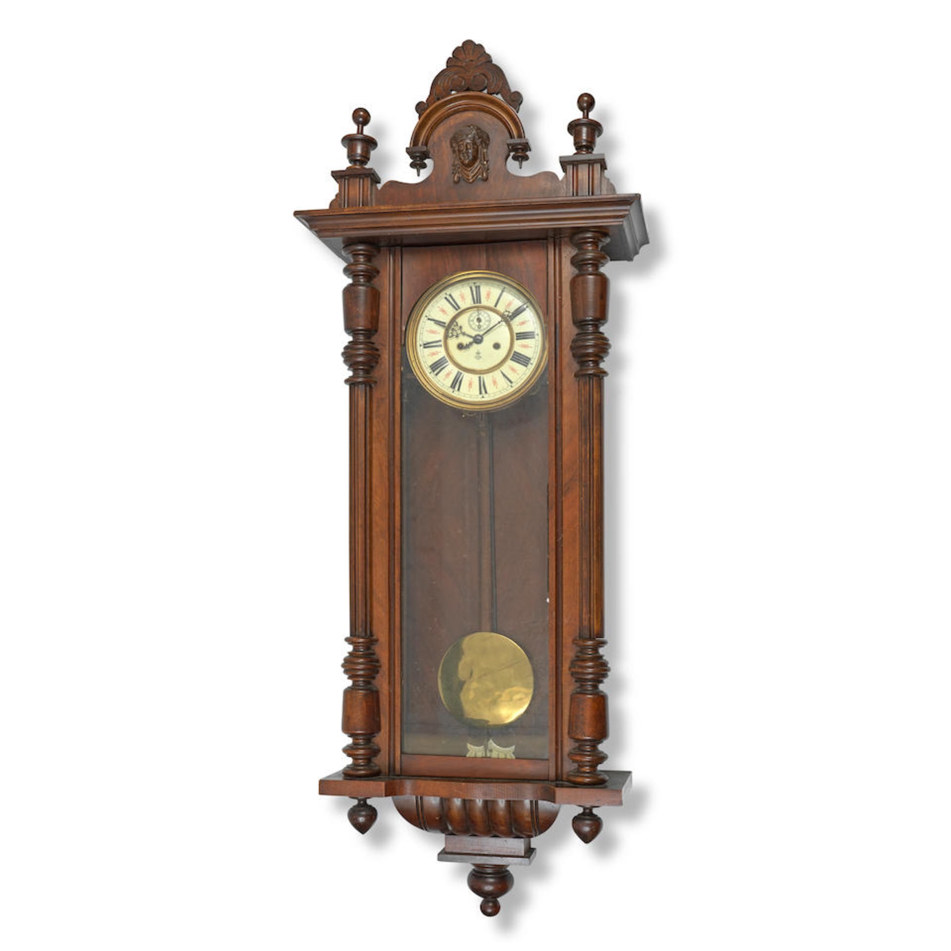 A late 19th century walnut cased Vienna style domestic regulator the dial and movement signed fo...