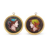 Alfred Paul Louis Serre (French, 1837-1906): A pair of enamel profile portrait roundels, depicti...