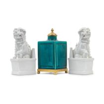 A French gilt bronze mounted Chinese turquoise glazed porcelain tea cannister together with a pa...