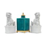 A French gilt bronze mounted Chinese turquoise glazed porcelain tea cannister together with a pa...