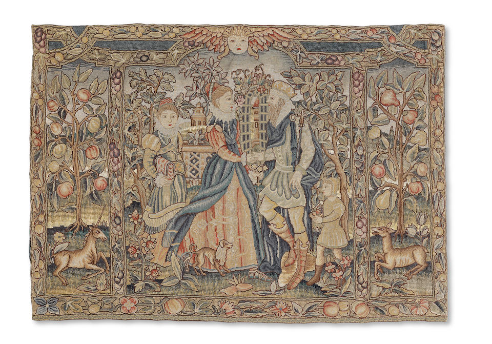 A striking mid 18th century English gros point tapestry 115cm x 84cm