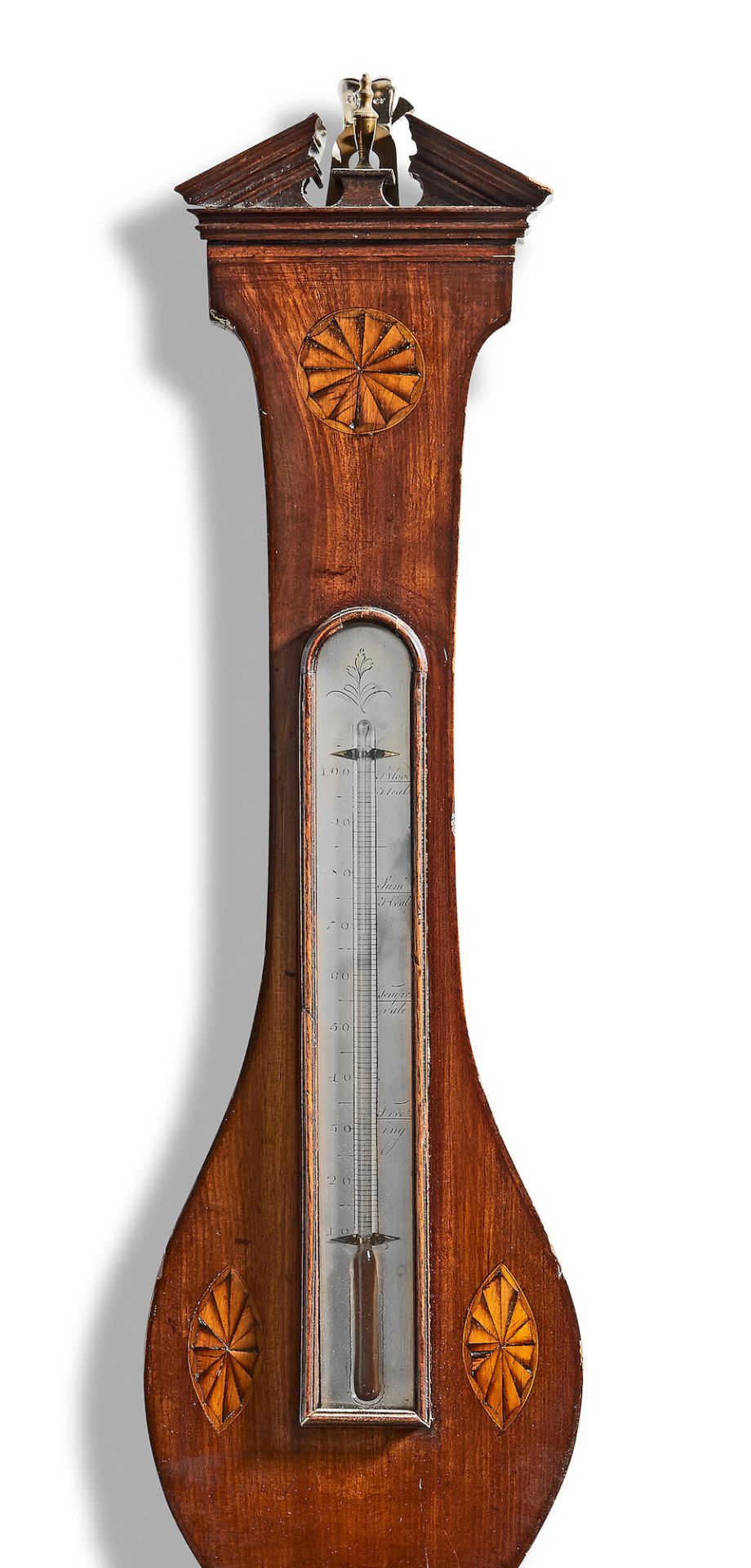 A good early 19th century inlaid mahogany wheel barometer signed G. Figerio, 281 High St, Holborn - Bild 2 aus 3