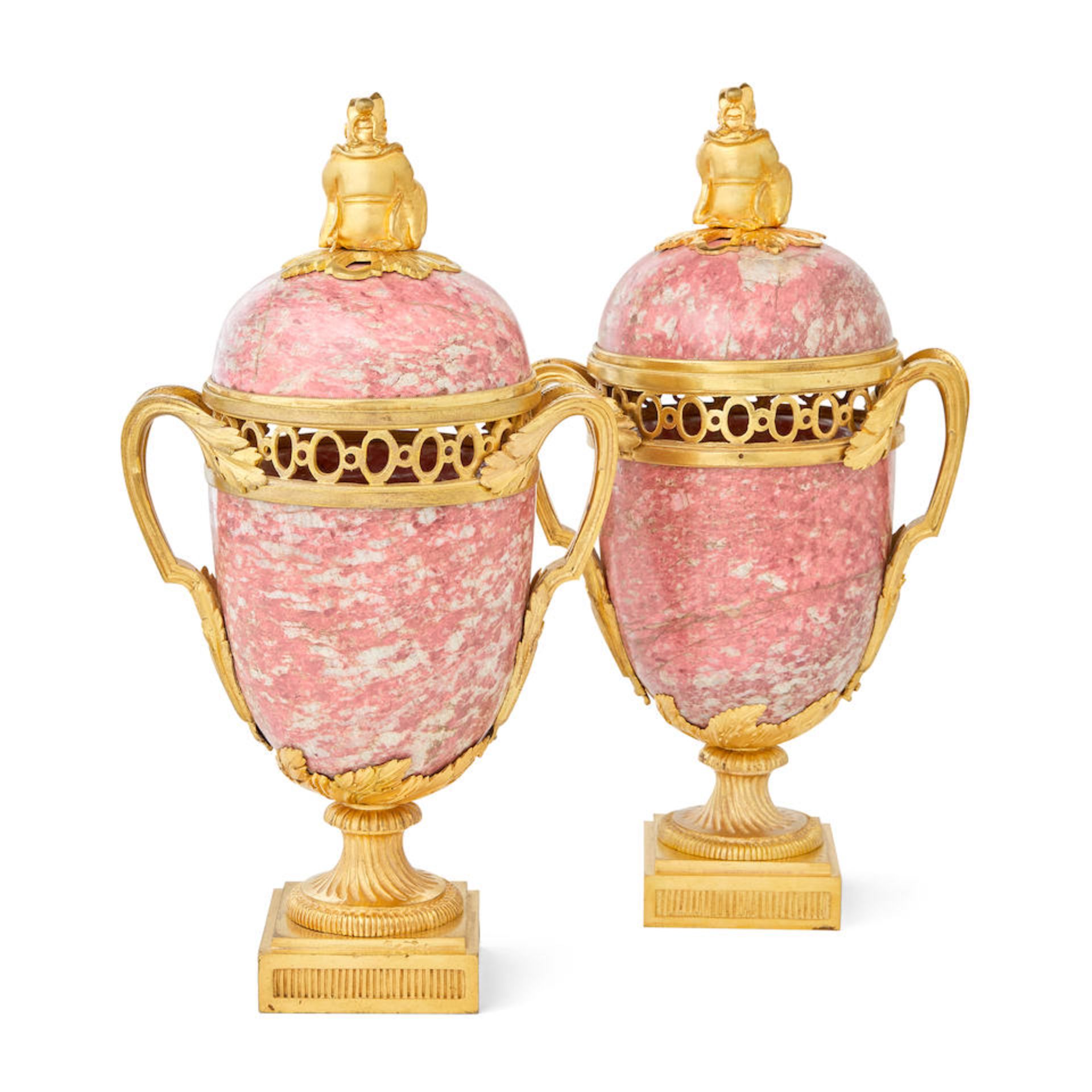 A pair of ormolu mounted pink granite pot-pourri vases in the Louis XVI style, part late 18th ce... - Image 3 of 3