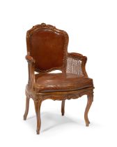 A Louis XV beech fauteuilindistinctly stamped