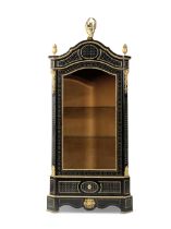 A Napoleon III ormolu mounted mother of pearl and brass inlaid ebony and ebonised bibliotheque o...