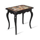 A late 19th/early 20th century specimen marble and hardstone inset ebonised centre or side table...