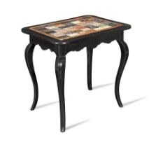 A late 19th/early 20th century specimen marble and hardstone inset ebonised centre or side table...