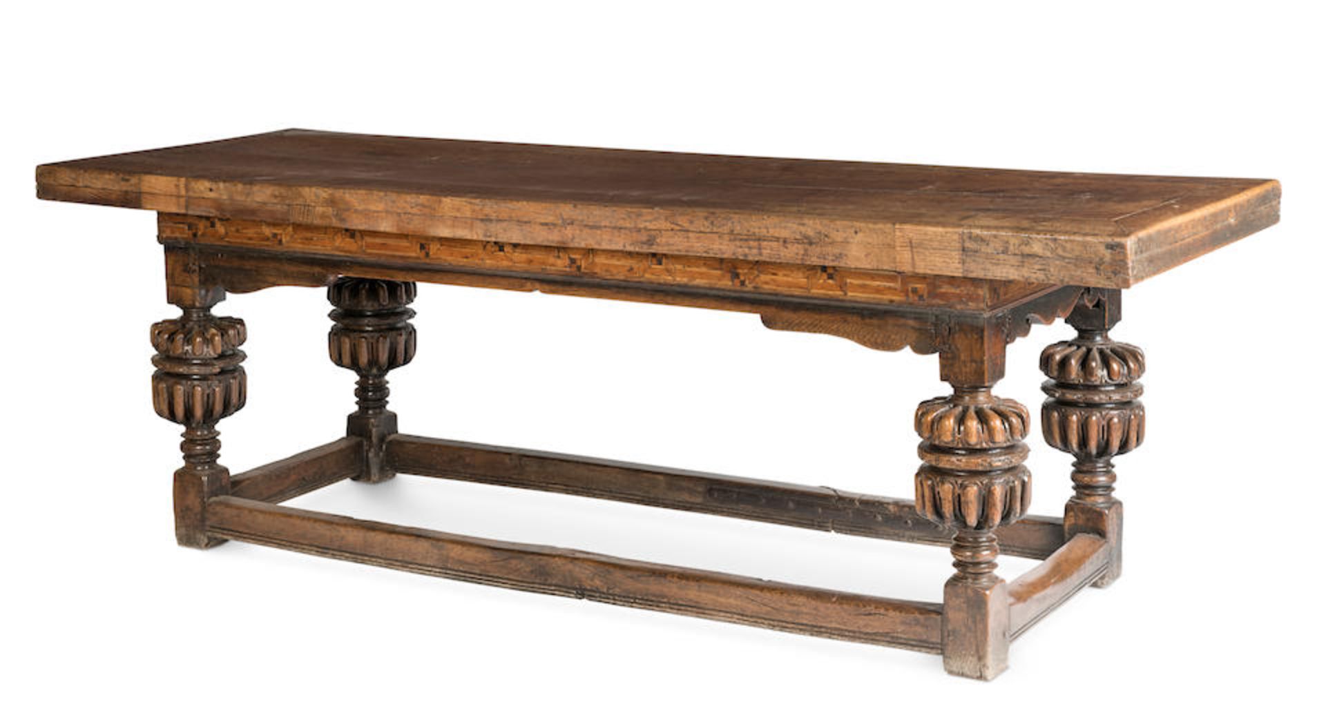 An oak and fruitwood inlaid refectory table 16th century and later - Bild 2 aus 2