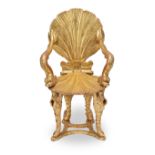 A gilt composition grotto armchair in the Italian Rococo style