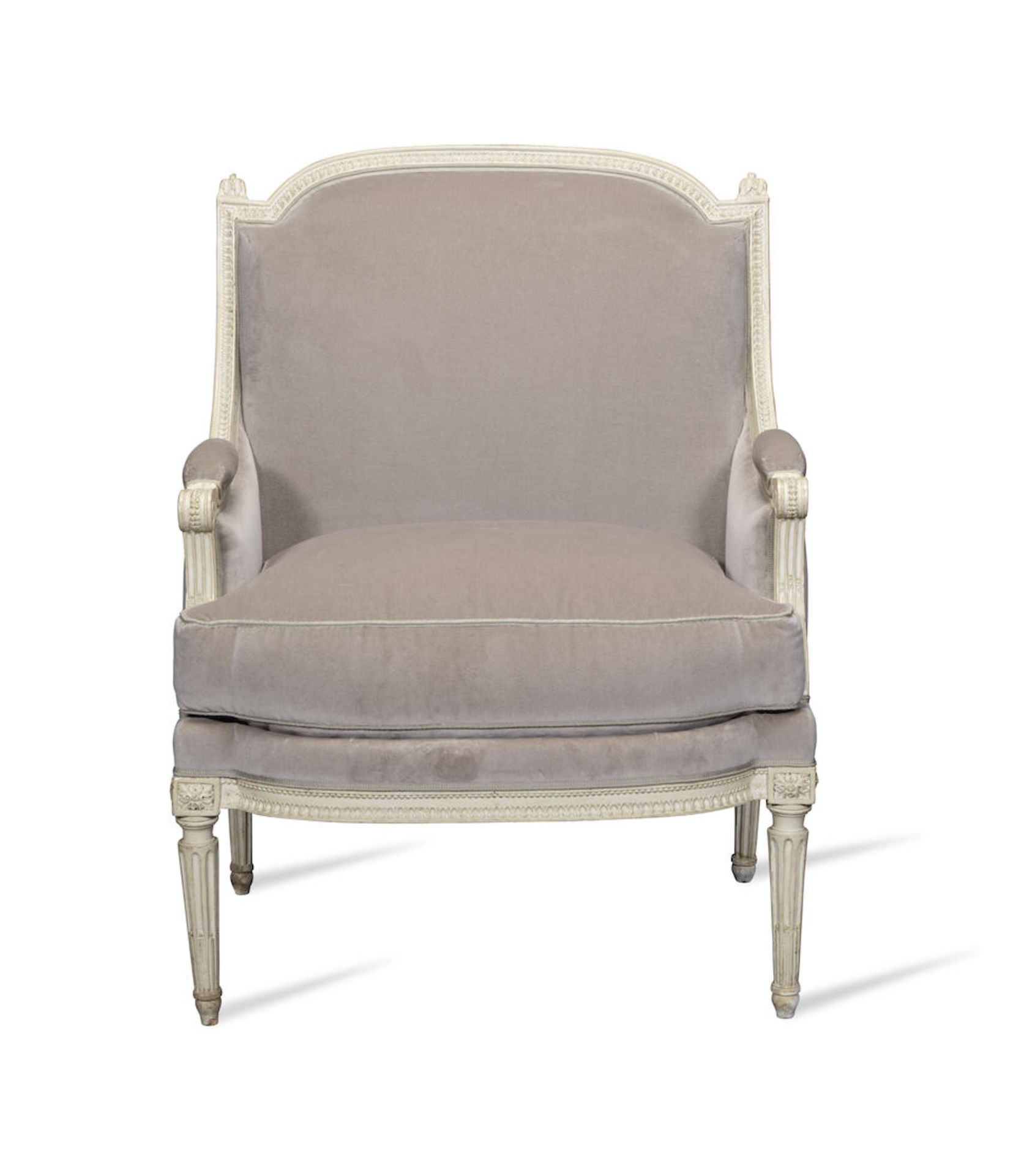 A Louis XVI painted bergere Stamped: 'A.P. DUPAIN'