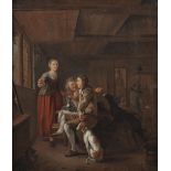 After Ludolf de Jongh, 18th Century Hunters and a landlady in a tavern interior