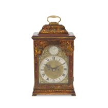 A red and gilt Japanned table/bracket clock parts 18th century and later, signed to the chapter ...