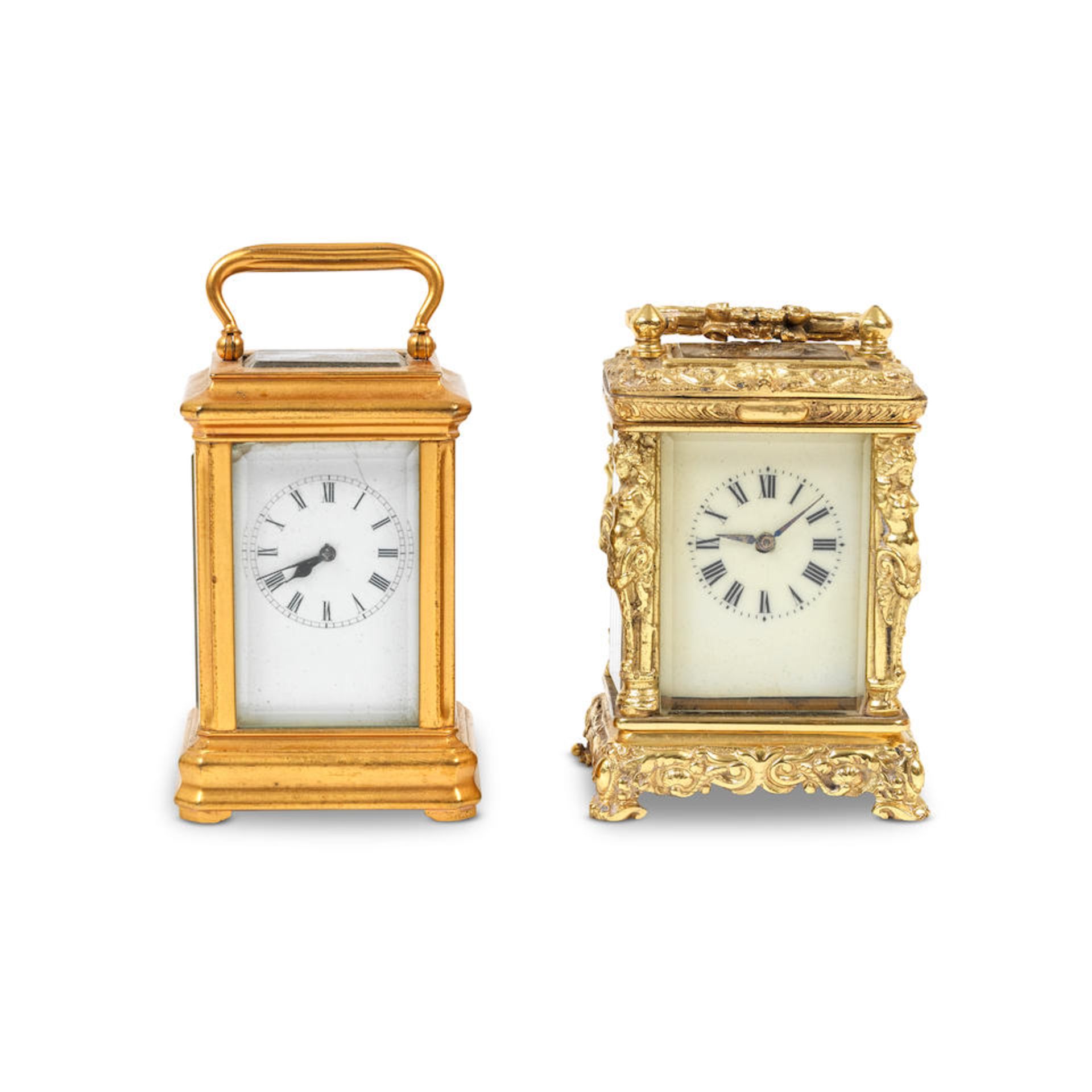 Two early 20th century French gilt brass miniature carriage timepieces 2