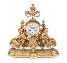 A late 19th century French gilt brass and gilt metal figural mantel clock the movement stamped V...