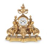 A late 19th century French gilt brass and gilt metal figural mantel clock the movement stamped V...