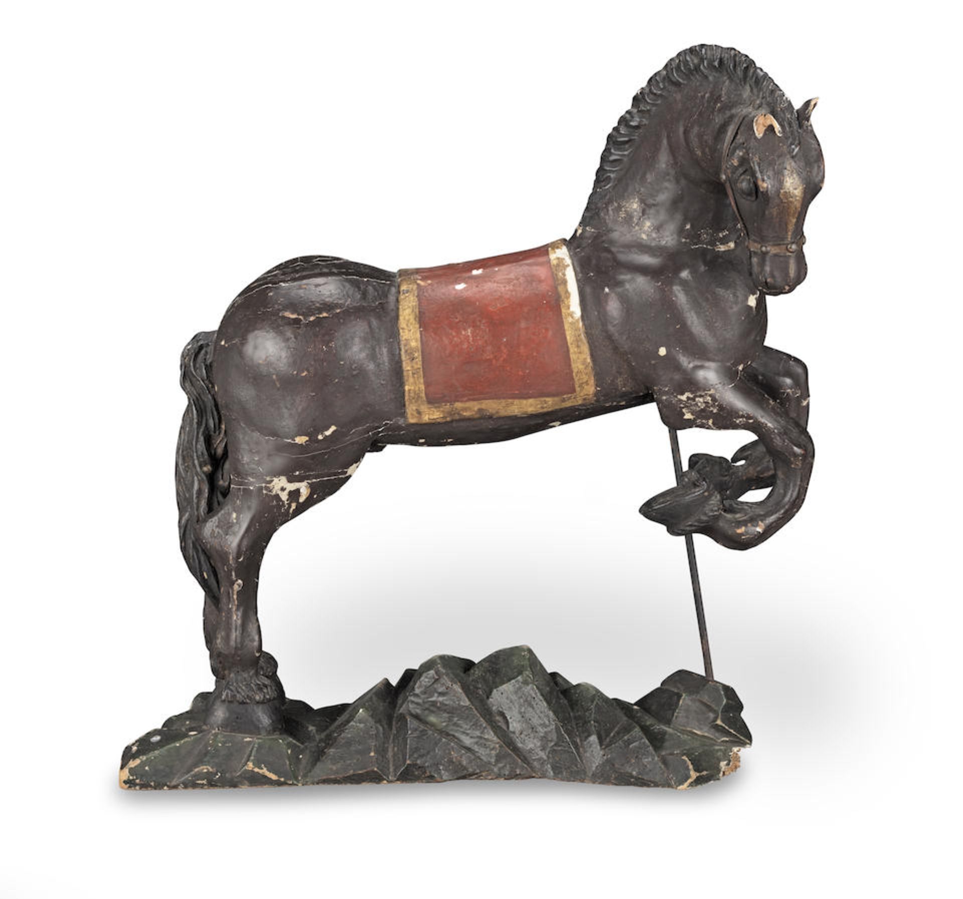 A carved and polychrome model of St George's horse probably South German, circa late 15th/early ...