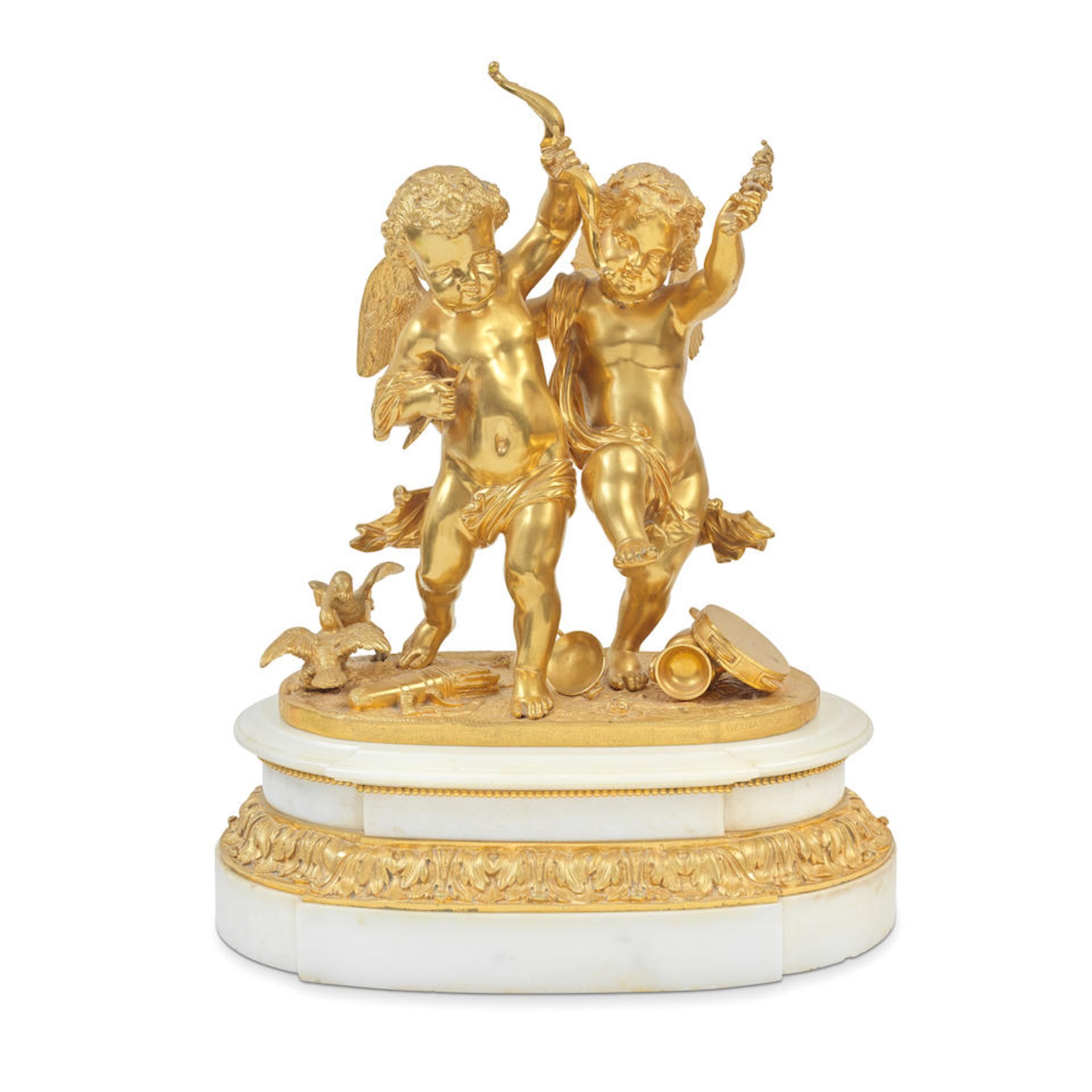 After Alexandre-Pierre Schoenewerk (French, 1820-1885): A gilt bronze figural group of the infan...