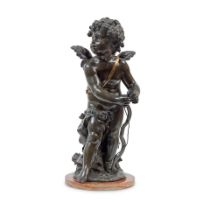 Auguste Moureau (French, 1834-1917): A patinated and parcel gilt figure of 'La Premiere Fleche'