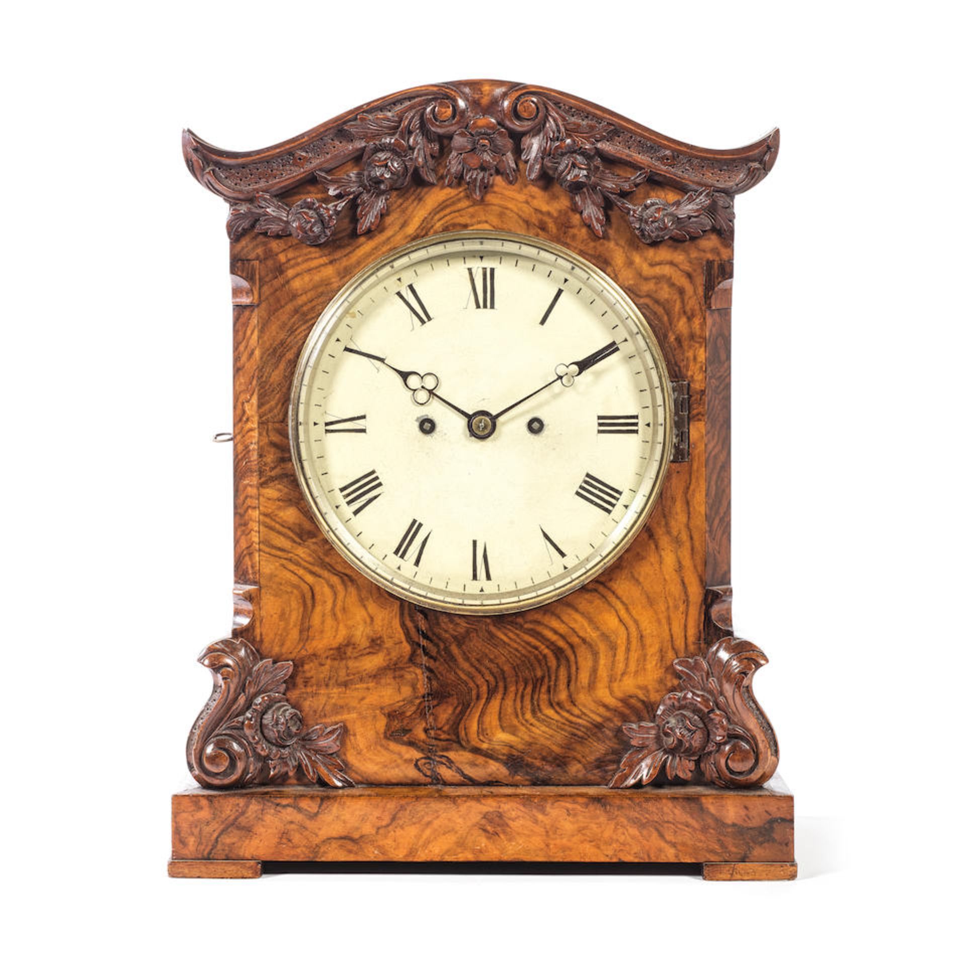 A third quarter 19th century figured walnut bracket clock