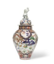 A Japanese porcelain Imari pattern vase and cover probably late Meiji period