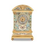 An early 20th century French gilt brass and champlevé enamel mantel clock