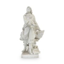 A French biscuit porcelain figure of the Marquis de Vauban together with a further biscuit porce...