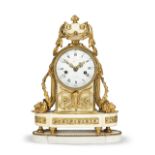 A late 18th century French ormolu and marble mantel clock the dial signed for Coteau and for Poc...