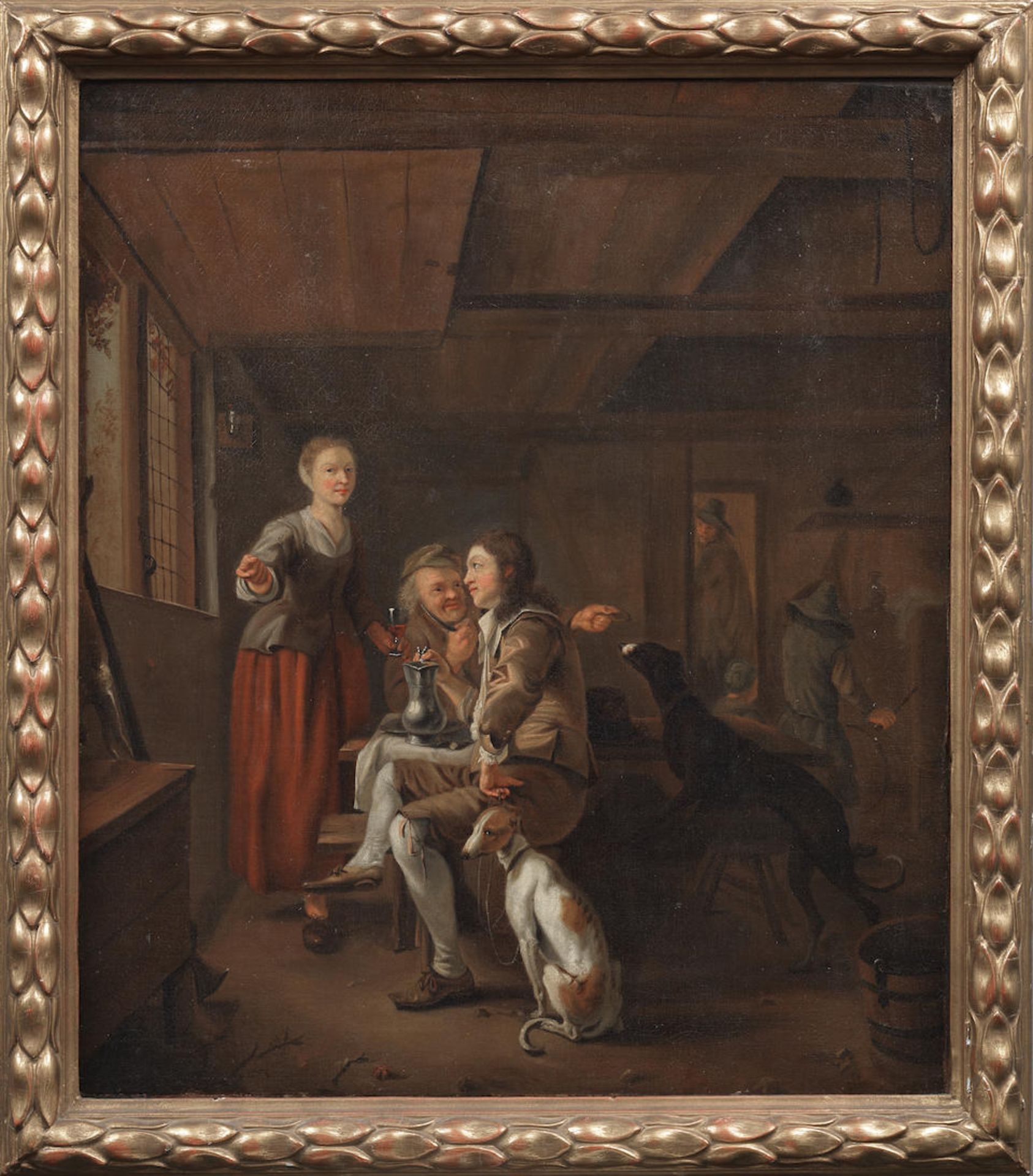 After Ludolf de Jongh, 18th Century Hunters and a landlady in a tavern interior - Image 2 of 2