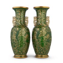 A pair of mid 19th century English ironstone green ground hall vases in the Chinoiserie taste (2)