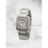 Cartier. A stainless steel automatic calendar bracelet watch Cartier. Montre bracelet en acier a...