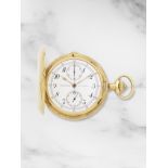 Patek Philippe. An 18K gold full hunter keyless wind chronograph pocket watch Patek Philippe. Ch...