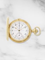 Patek Philippe. An 18K gold full hunter keyless wind chronograph pocket watch Patek Philippe. Ch...