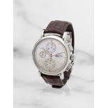 IWC. A stainless steel automatic calendar chronograph wristwatch IWC. Chronographe bracelet en a...