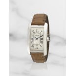 Cartier. A fine rectangular 18K white gold automatic calendar wristwatch Cartier. Belle montre b...